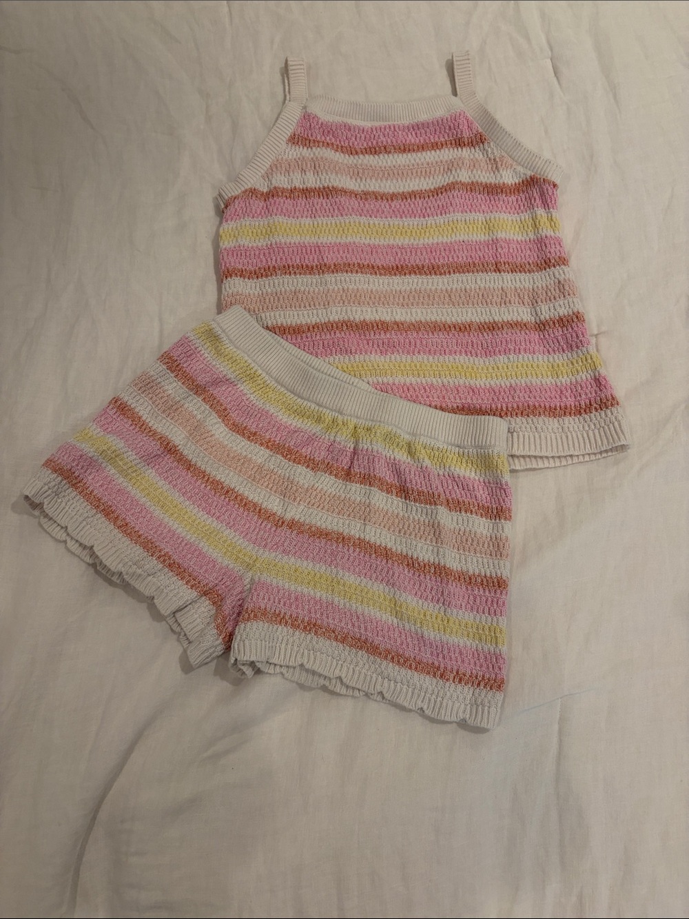 OshKosh B'gosh Pastel Striped Knit Shorts Set - Pink, Yellow, Cream